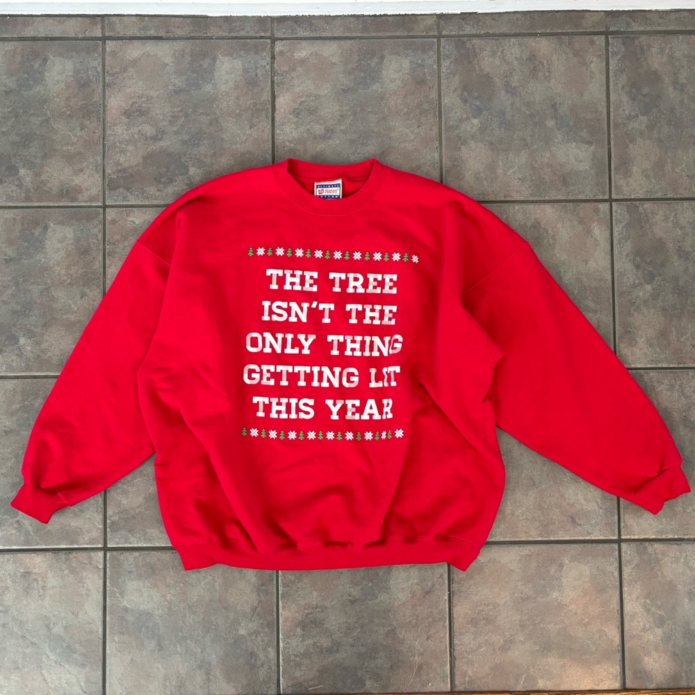 Vintage Hanes Ultimate Cotton Mens 3XL Red Christmas Sweatshirt Getting‎ Lit